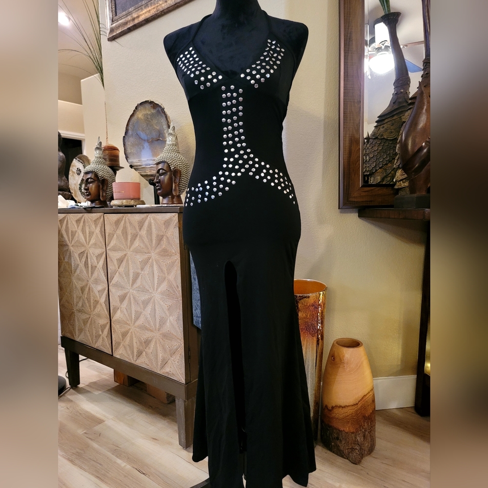 Studded Maxi SEE-through Dress Black